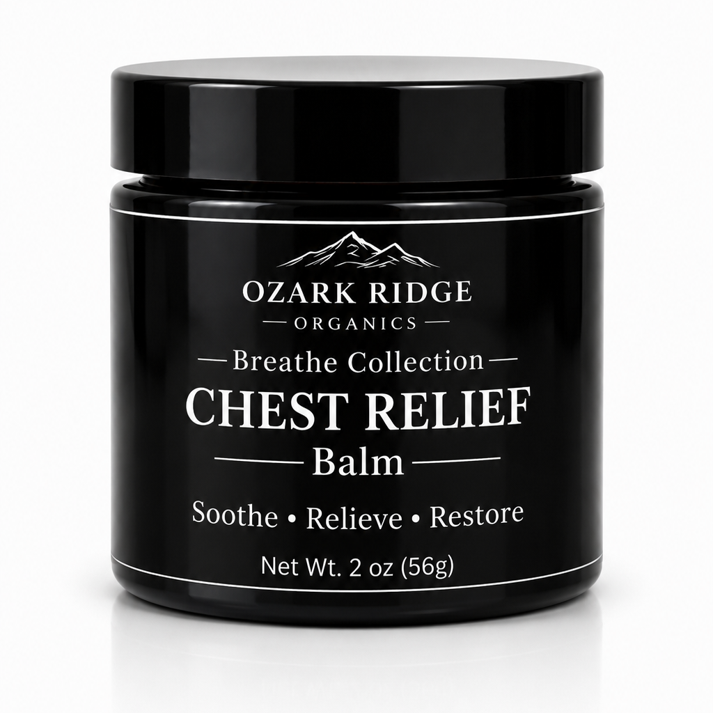 Ozark Ridge Organics Chest Relief Balm in a black jar