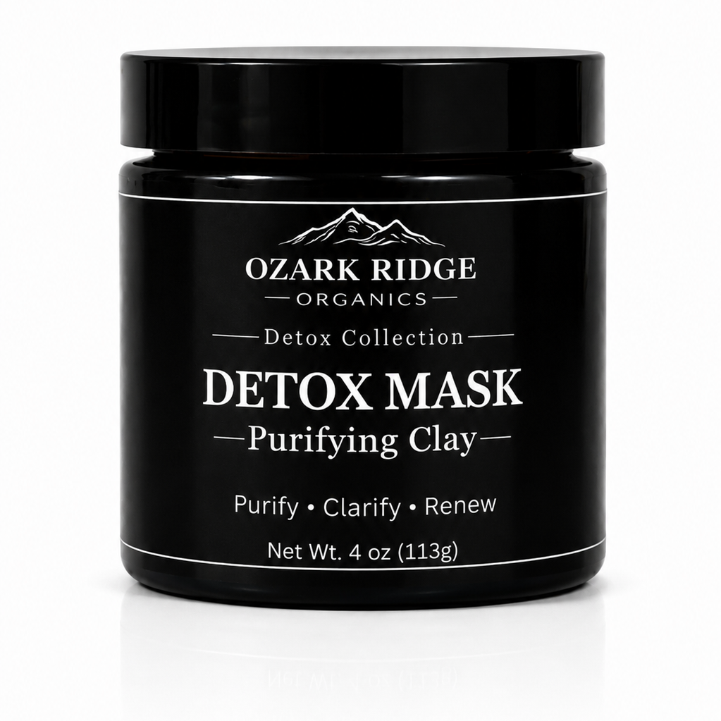 Ozark Ridge Organics Detox Mask Purifying Clay in a black jar